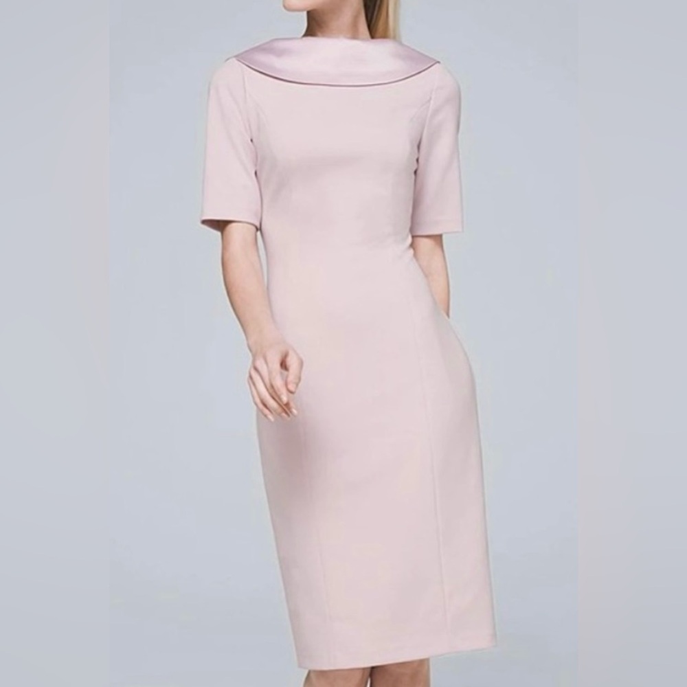 White House Black Market Satin Vback Sheath Midi Dress Cottage Rose Size 10